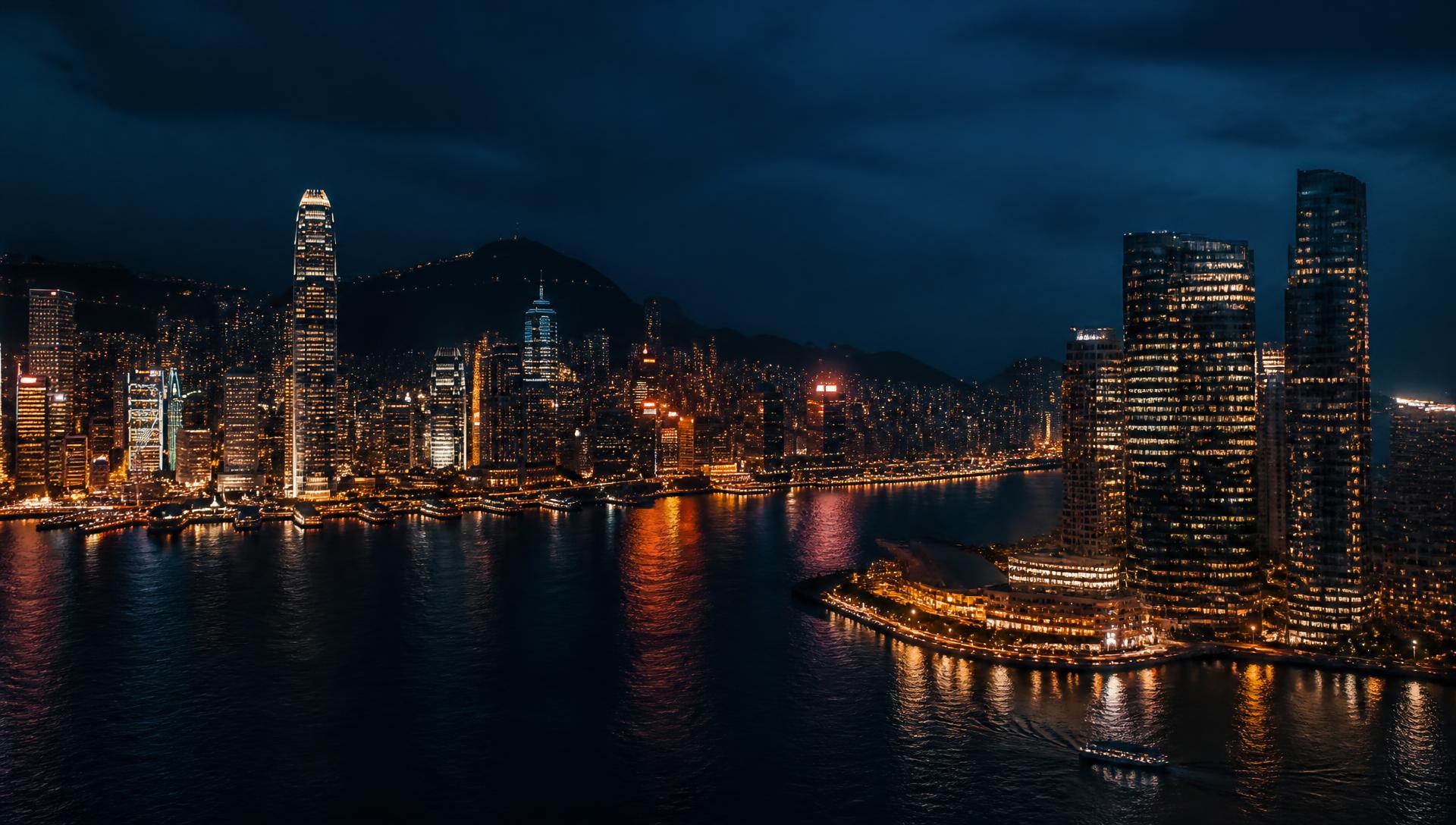 Ciudad internacional iluminada de noche